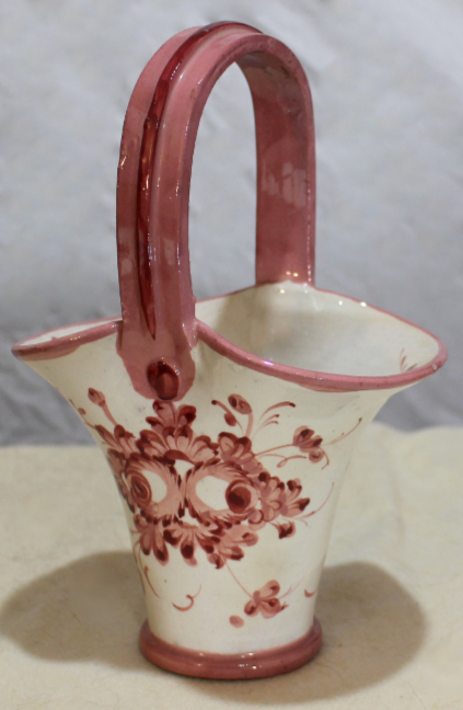 Hand painted Italian pottery basket