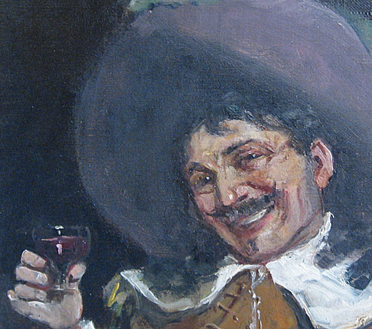 John Pettie Oil on Canvas showing Drinking Cavalier detail