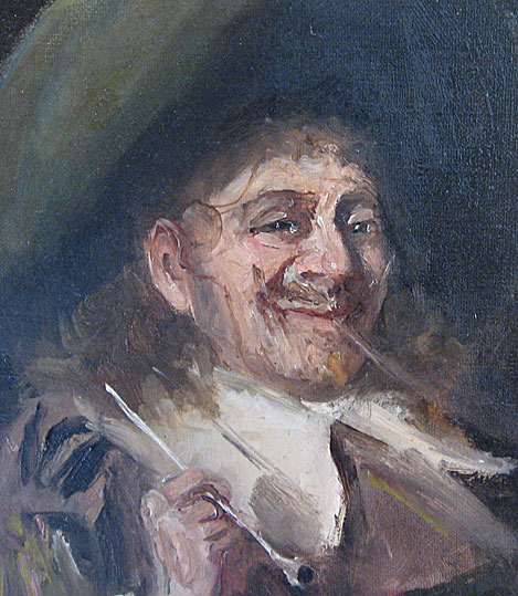 John Pettie Oil on Canvas showing smoking Cavalier detail