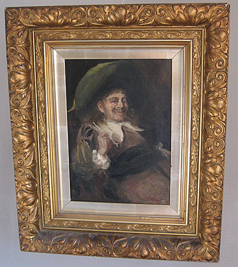 John Pettie Oil on Canvas showing smoking Cavalier