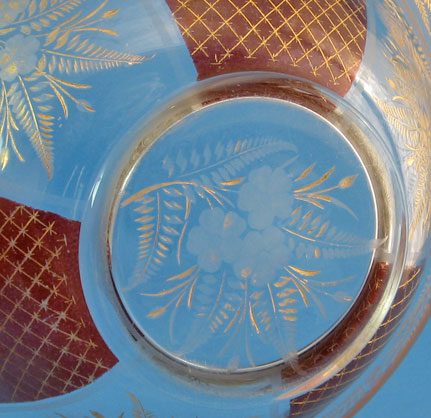 Glass bowl with floral cutting and ruby stain, bottom photo