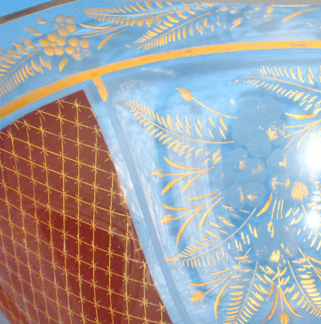 Glass bowl with floral cutting and ruby stain, detail photo